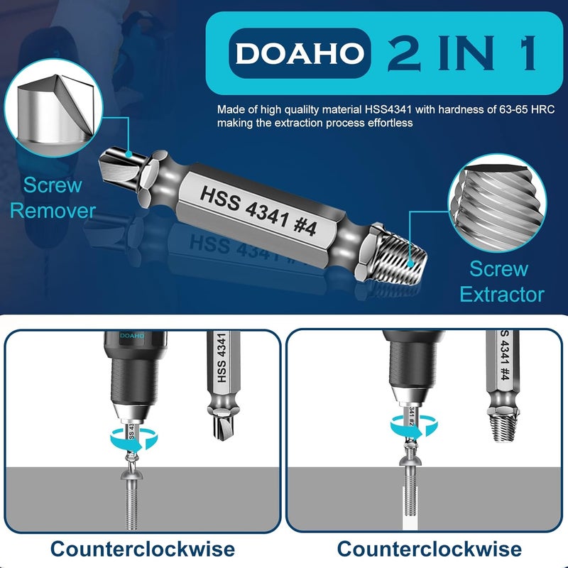 Doaho 9 PCS Damaged Screw Extractor Set,6 PCS HSS 4341 Screw Extractor Remover Kit and 3 PCS Twist Drill Bit Kit for Stripped Screws & Drill Bit Tools,Holiday or Birthday Gift for Men - Image 5